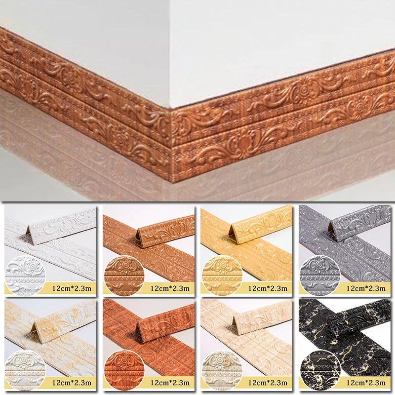 

3D Foam Skirting Line Wall Edge Strip Self-adhesive Waterproof Ceiling Corner Waist Line Sticker Living Room Bedroom Decoration