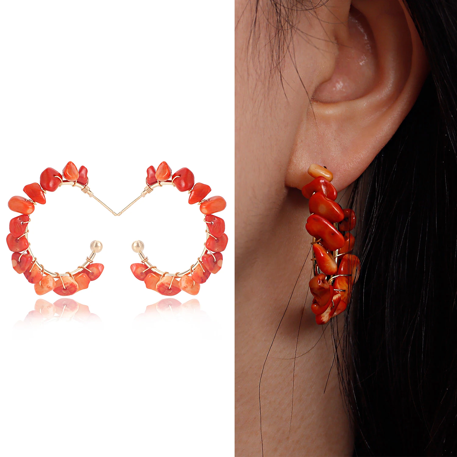 

2022 Color Sweet Temperament Heart-shaped Earrings Hand Winding Charm Turquoise C-shaped Women's Exquisite Jewelry Party Favors