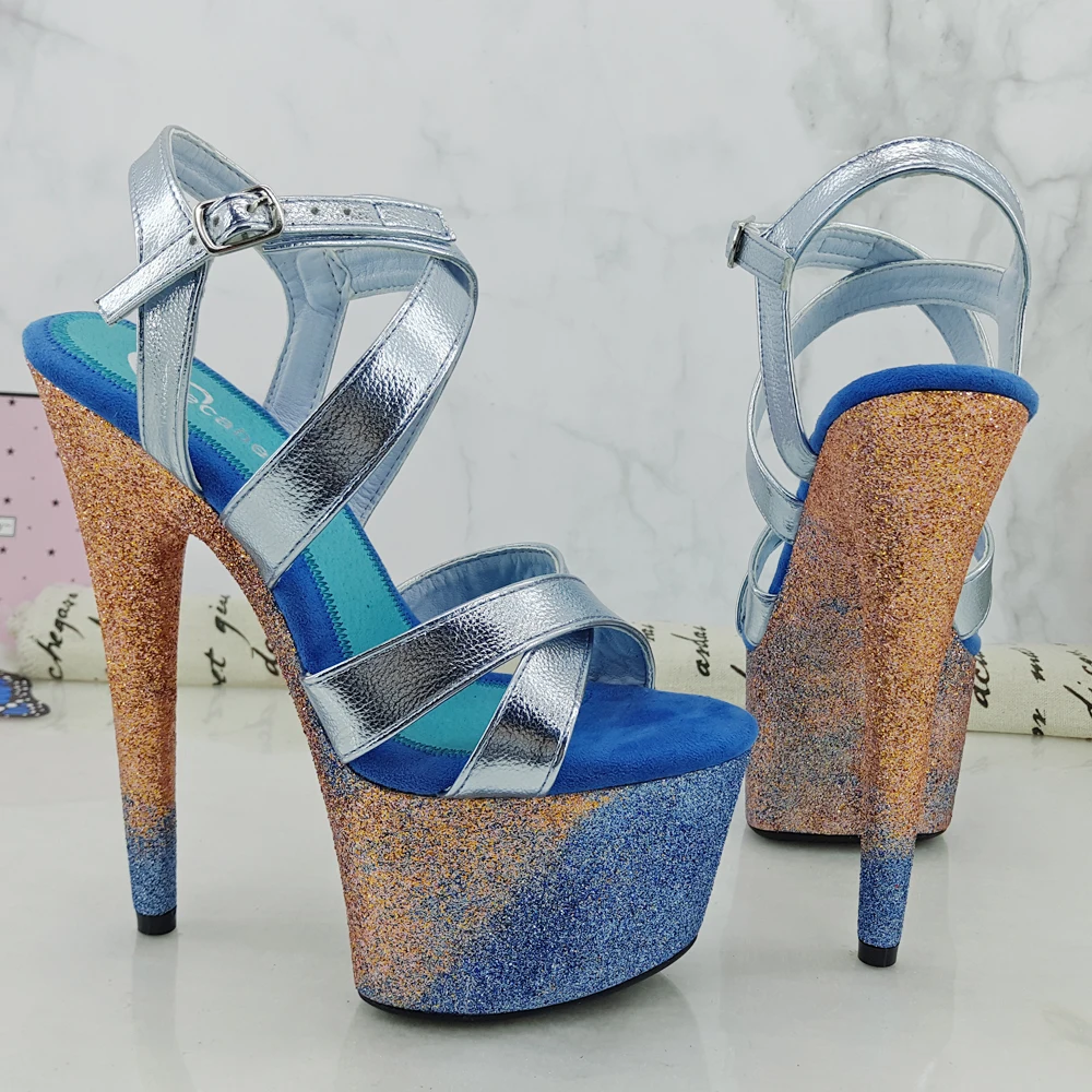 Leecabe Colorful glitter 17CM/7Inch Women's Platform Sandals  party High Heels Shoes Pole Dance Shoes