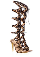 sexy leopard thin heel women boots crossed tied shallow open toe hign heels fashion european style roman novelty women shoes