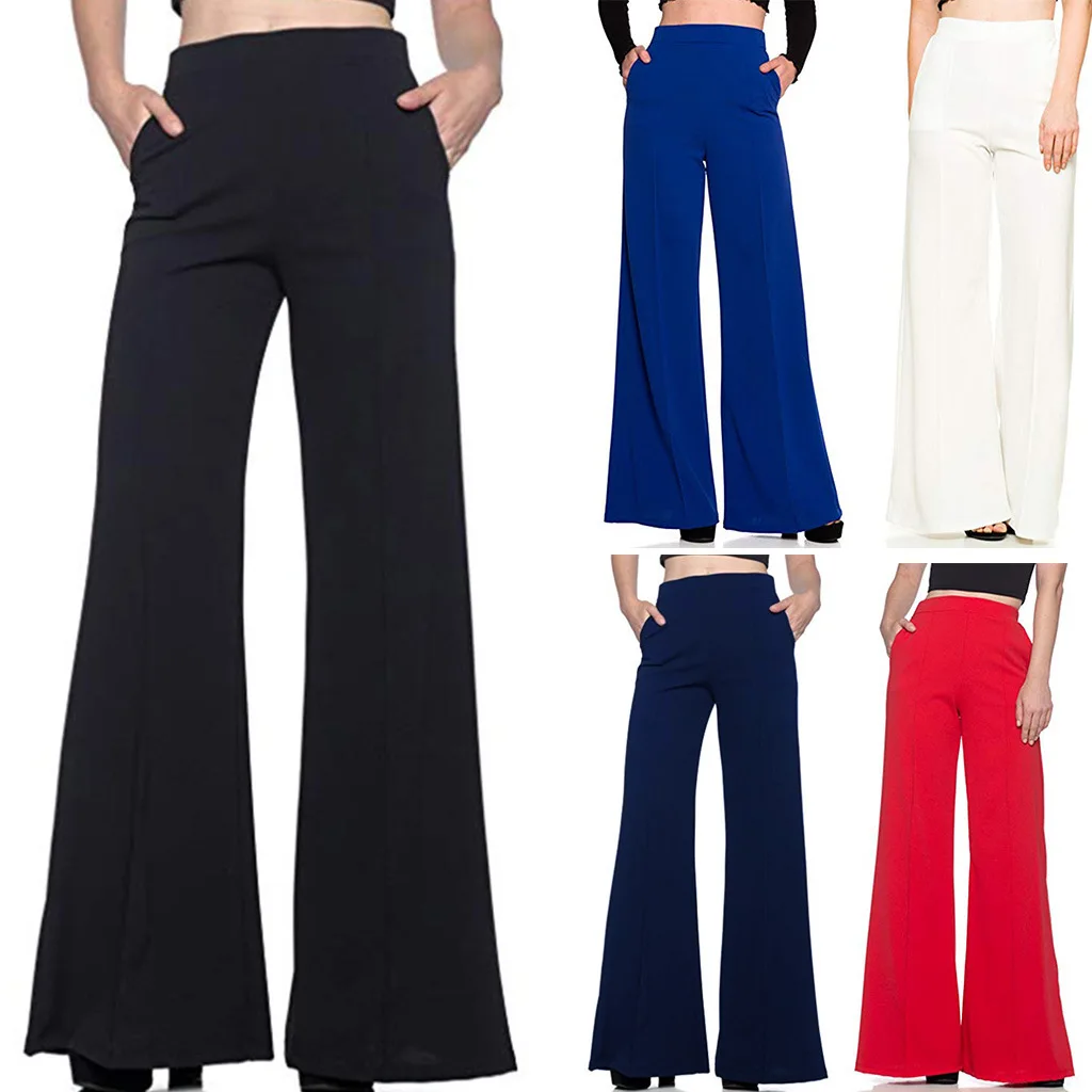 Flared Pants New Ladies Solid Color High Waist Slim Fit Stretch Casual Flared Pants Trousers