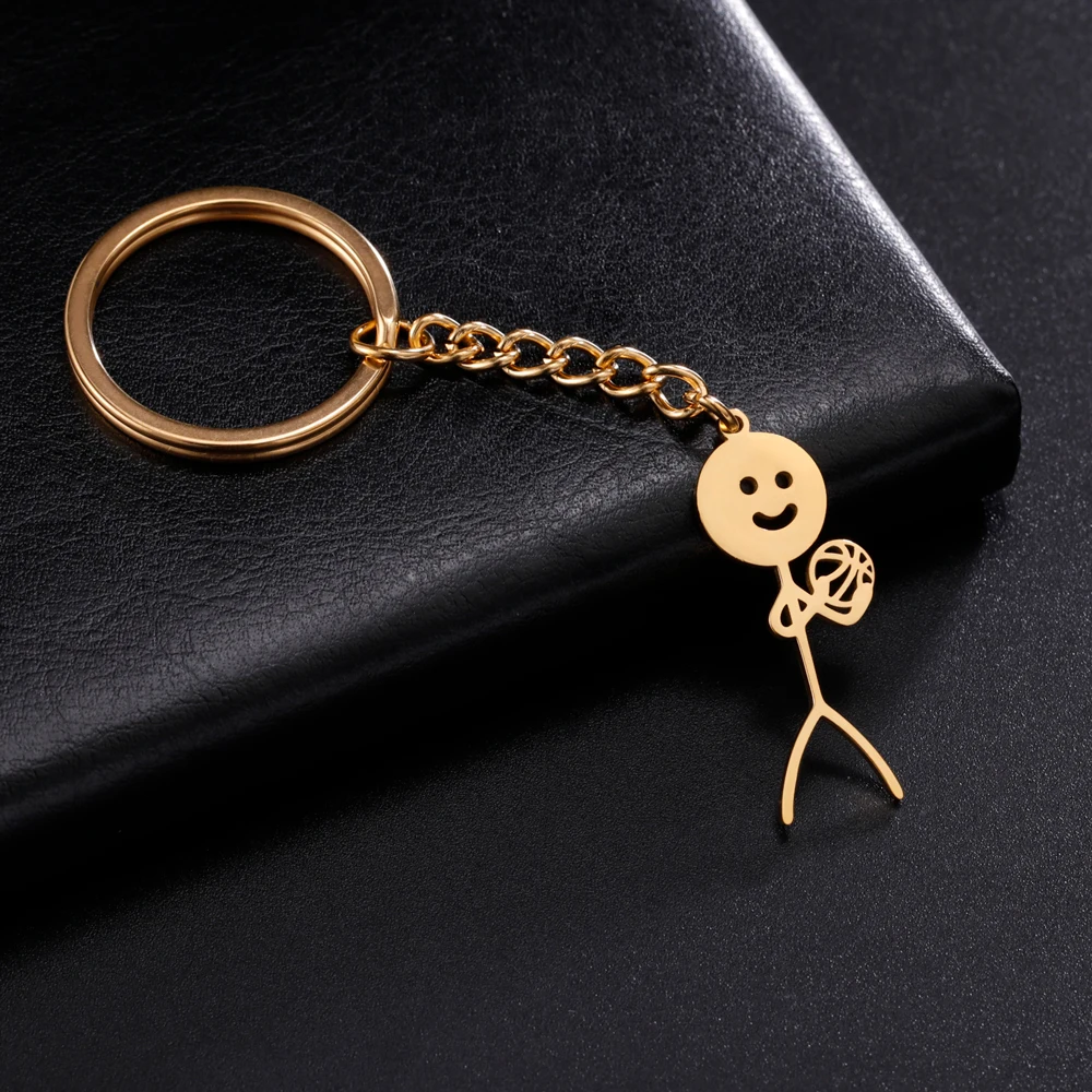 

COOLTIME Funny Stickman Basketball Pendant Keychain Trend School Bag Car Key Stainless Steel Keychain Jewlery Gift