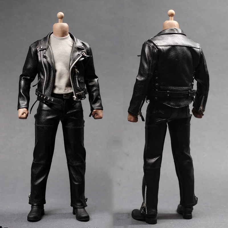 

AS044 1/6 Scale Arnold PunK Leather Black Jacket Suits Set Model Locomotive Version Toy Fit 12" Male Figure M35 M34 Body Hobbies