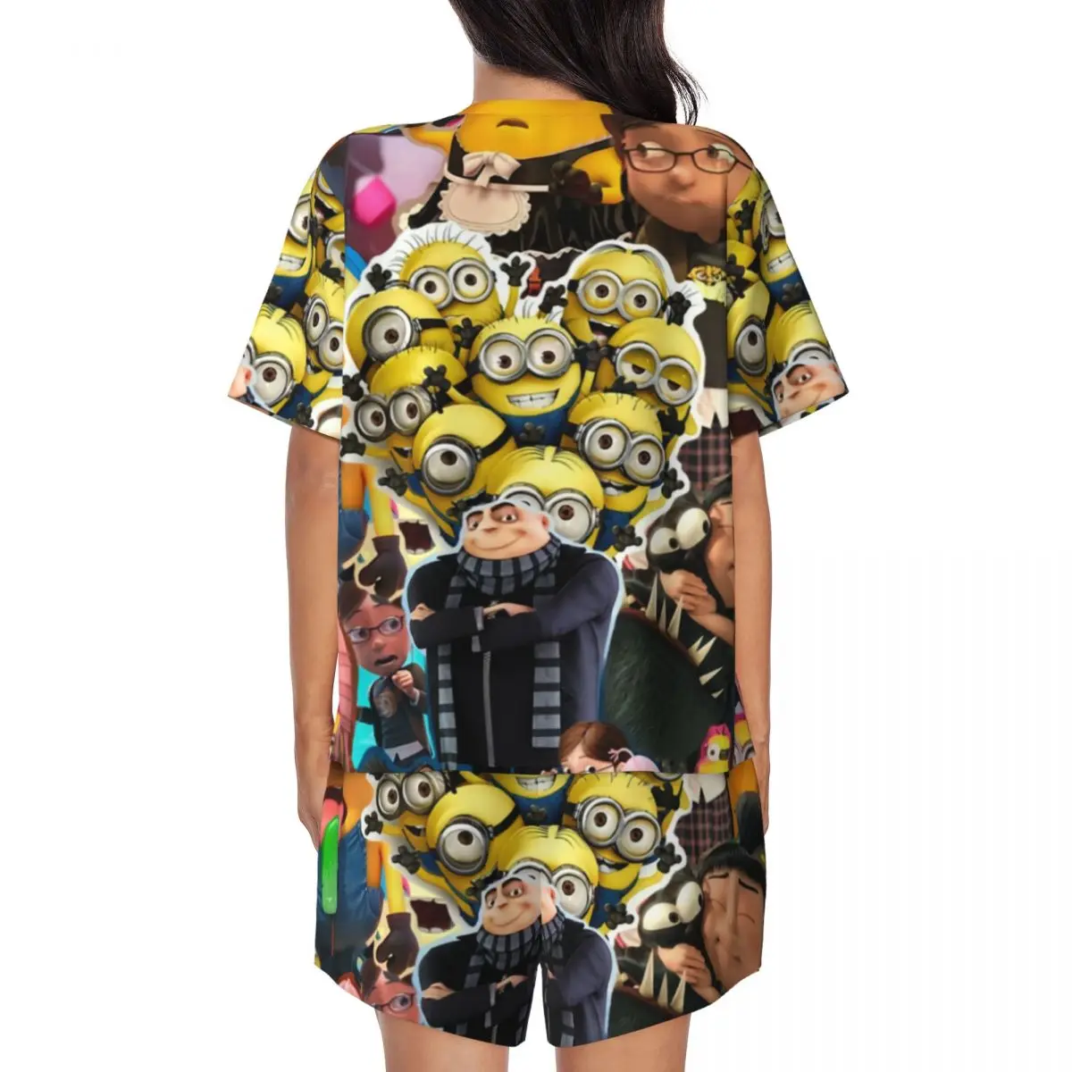 Женский пижамный комплект с принтом миньонов из мультфильмов коротким рукавом 2