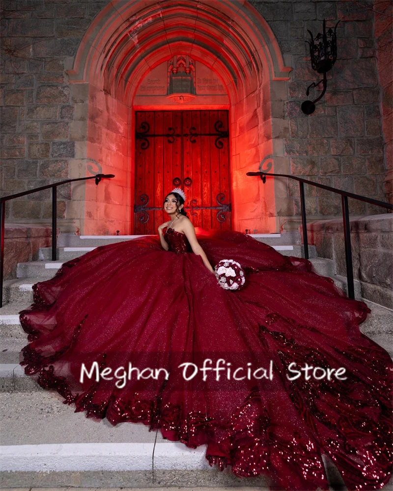 Бордовое милое платье Quinceanera с аппликацией из бисера 2024 роскошное на день