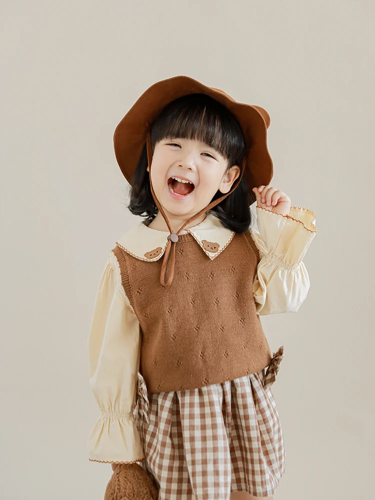 Свитер для девочек с бантом жилет Весенняя новинка жаккардовый вязаный