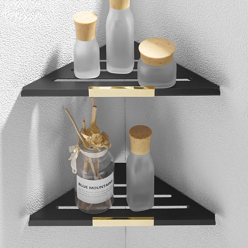 

Nordic Black Gold Bathroom Tripod 304 Stainless Steel Shower Gel Rack Bathroom Shower Room Corner Storage