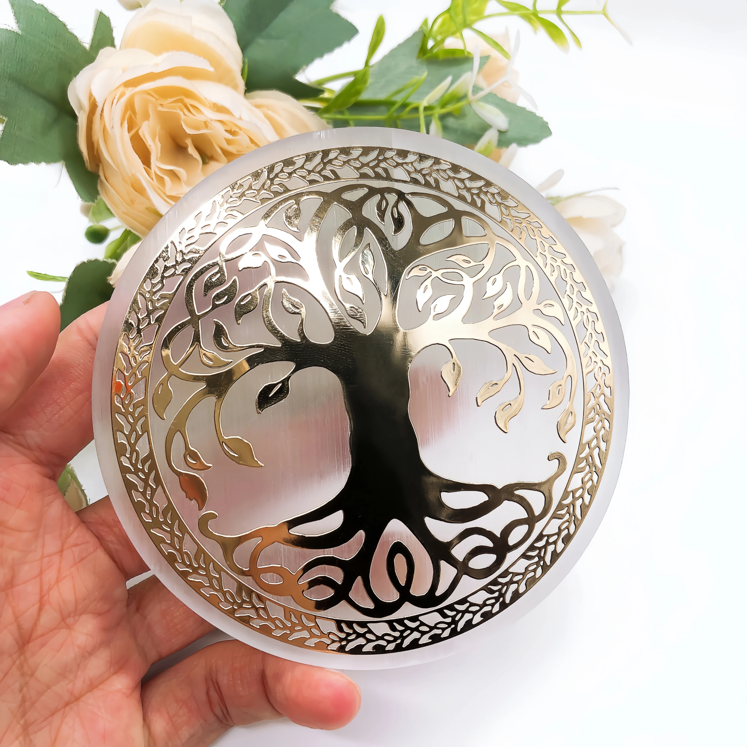 10 см натуральный ломтик селенита хрустальная каменная плита чакра дерево жизни