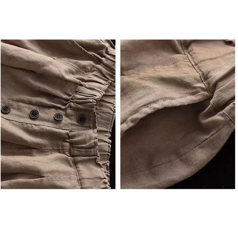 Coton Linen Shorts Women 2023 Summer new High Waisted Causal Loose Pocket Wide Leg Soft Comfort Shorts Elegant  Womens Clothing