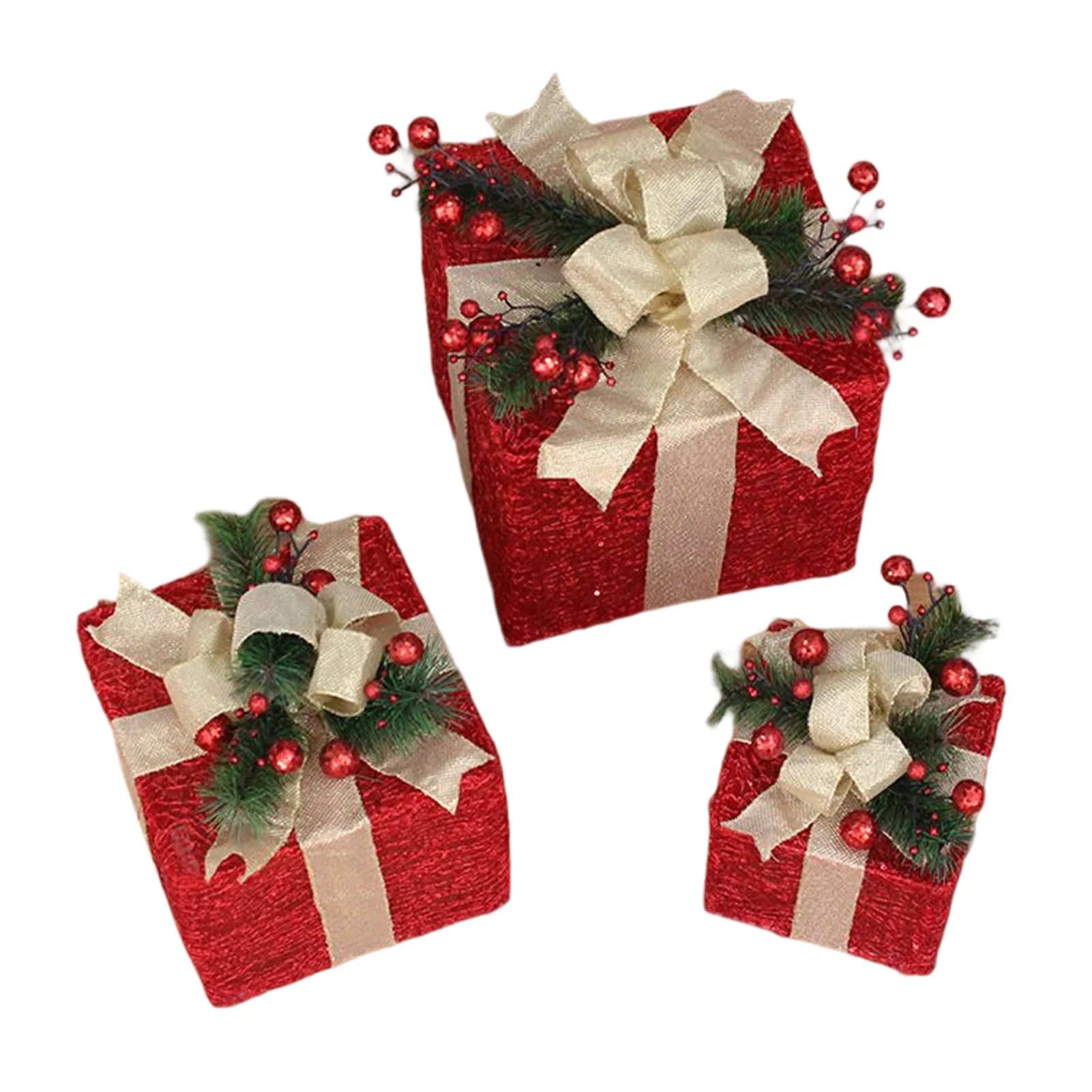 

3pcs Christmas Ornaments with Light Warm Light Decorative Gift Box for Christmas Party Decoration