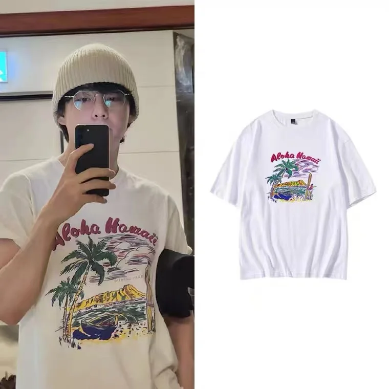

Футболка в Корейском стиле KIM TAEHYUNG, модная футболка с коротким рукавом, повседневная Корейская футболка в стиле Kpop, свободный хлопковый топ