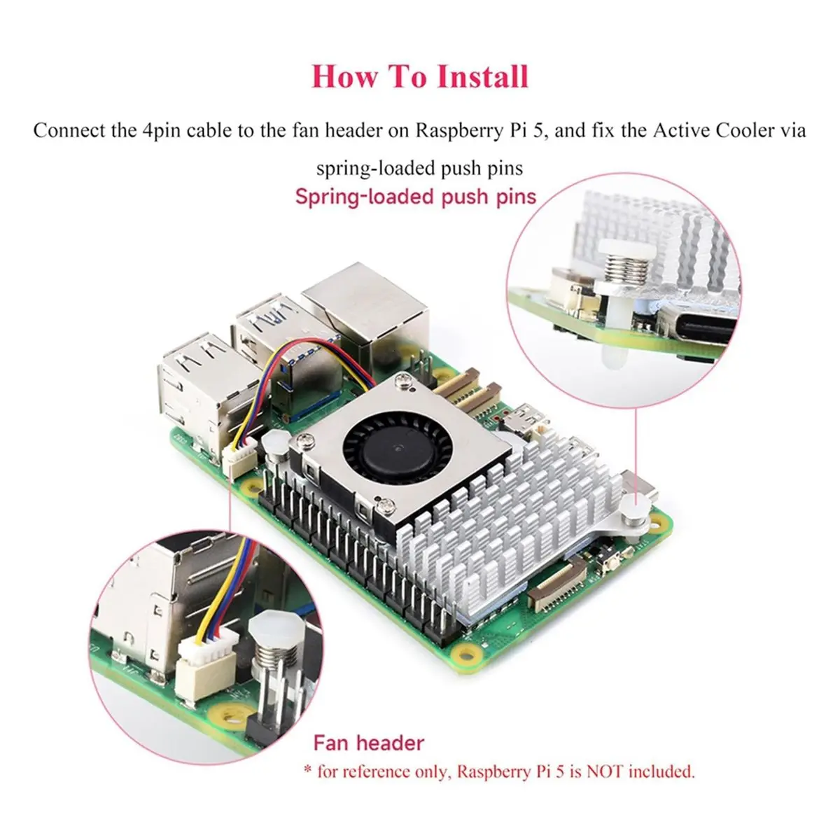 Фото Вентилятор охлаждения 828 Mega Sale для платы Raspberry Pi 5 с алюминиевым радиатором №1