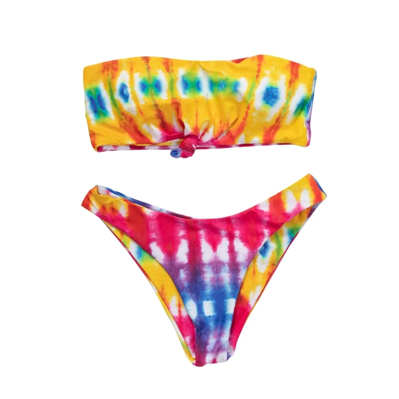 

Women Swimsuits Knot Tankini Set Two Pieces Swimwear Sexy Tie Dye Bikini High Cut Bathing Suits Attractive Swimming Suit