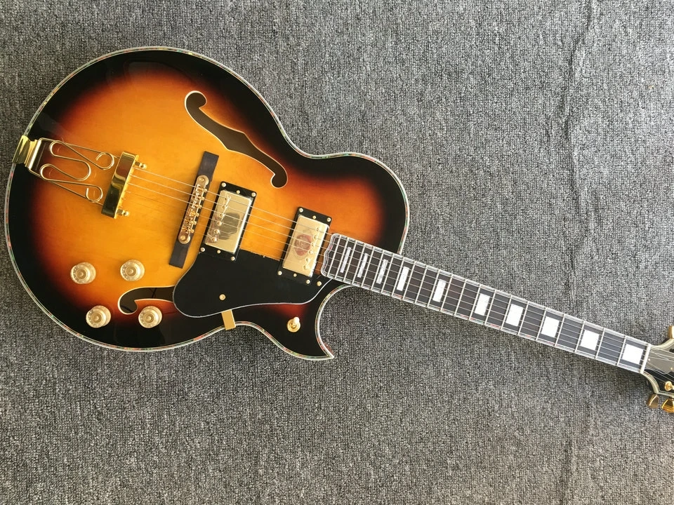 

High Quality sunburst color Jazz Guitar F-Hole Full Hollow Guitar gold Hardware maple body