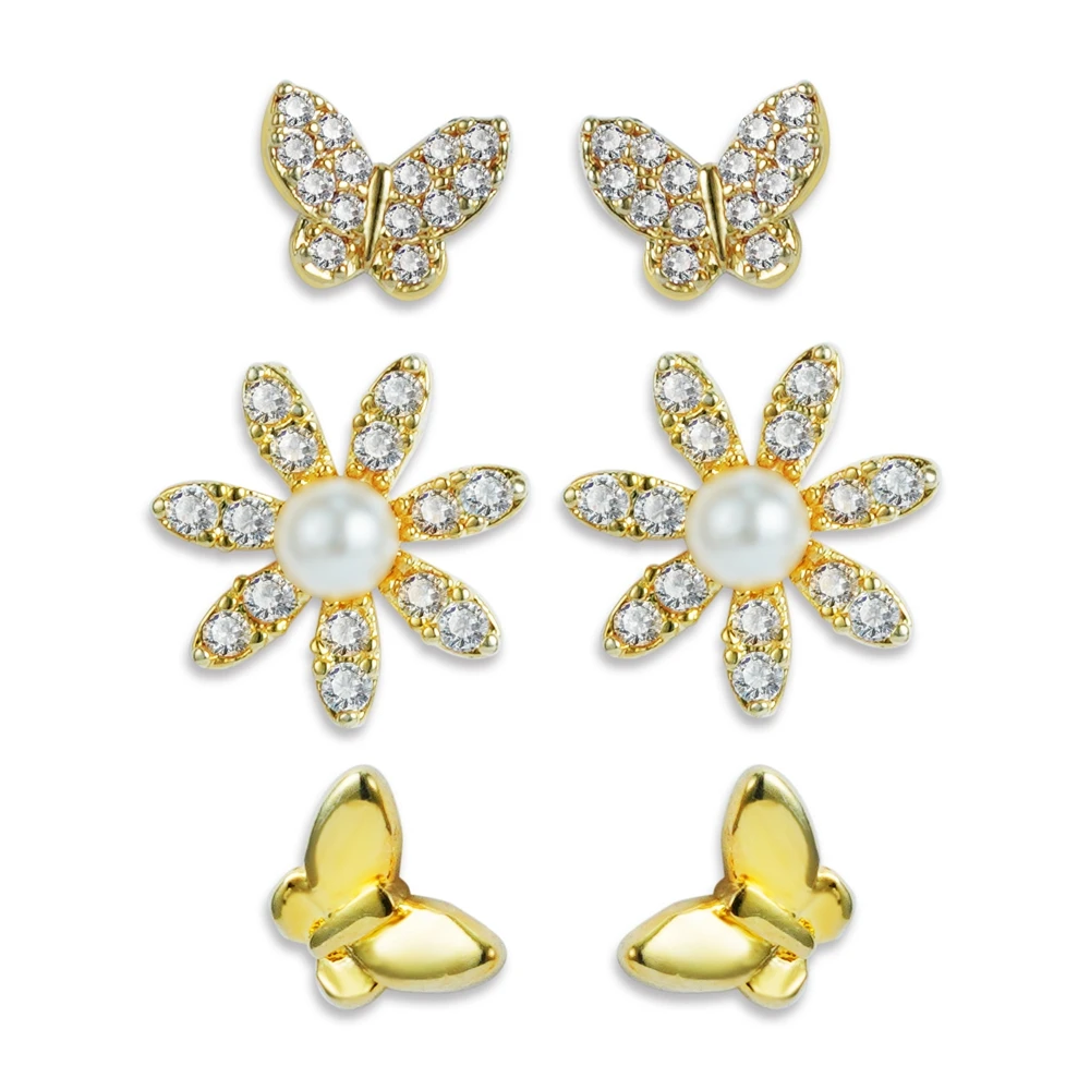 

New 2022 Elegant Korean Fashion Jewelry Set Crystal Gold Stud Earrings Sets for Women Girls Butterfly Earrings Set