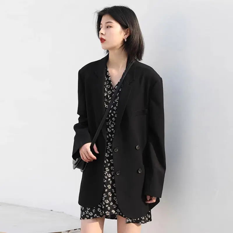 Luxury Chic Long Sleeve Black Blazer Women White Blazer Double-buttoned Jacket Office Ladies Korean Fashion Spring Autumn Coat
