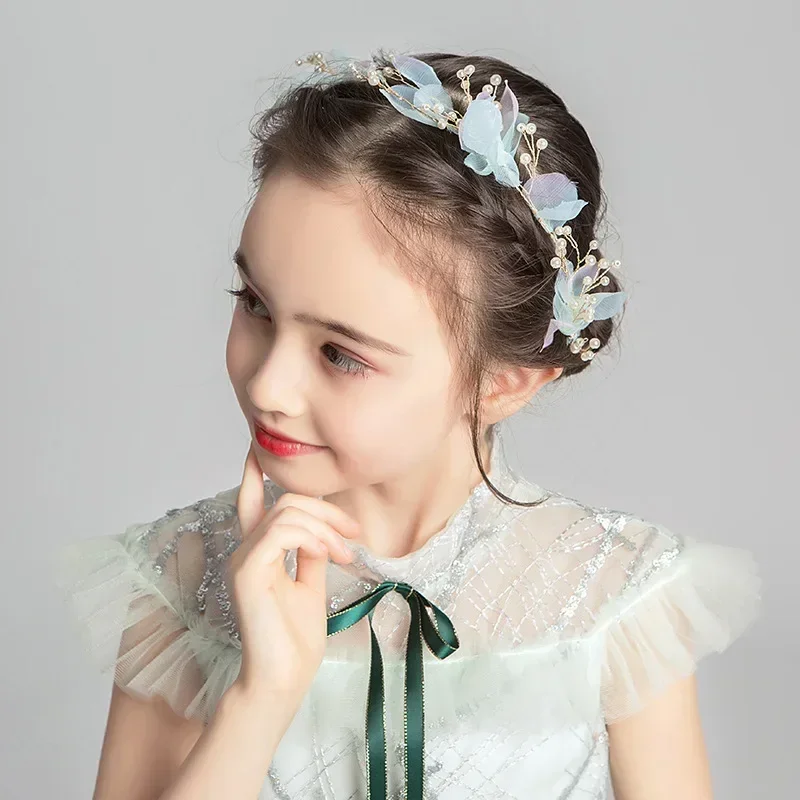 Детский венок головные уборы для девочек аксессуары волос тканевый жемчужный
