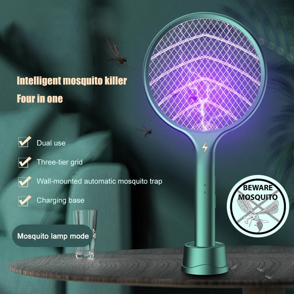 

3 in 1 Electric Mosquito Killer Lamp Insect Racket Swatter USB Rechargeable 3 Modes Fly Bug Zapper Trap Electric Shock
