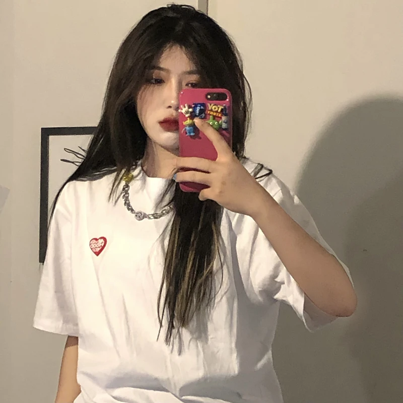 

4 Sizes M-2xl Causal All Math Heart Pattern Letter Short Sleeve O-neck Women 2021 New Fashion Summer Woman Top T-shirts