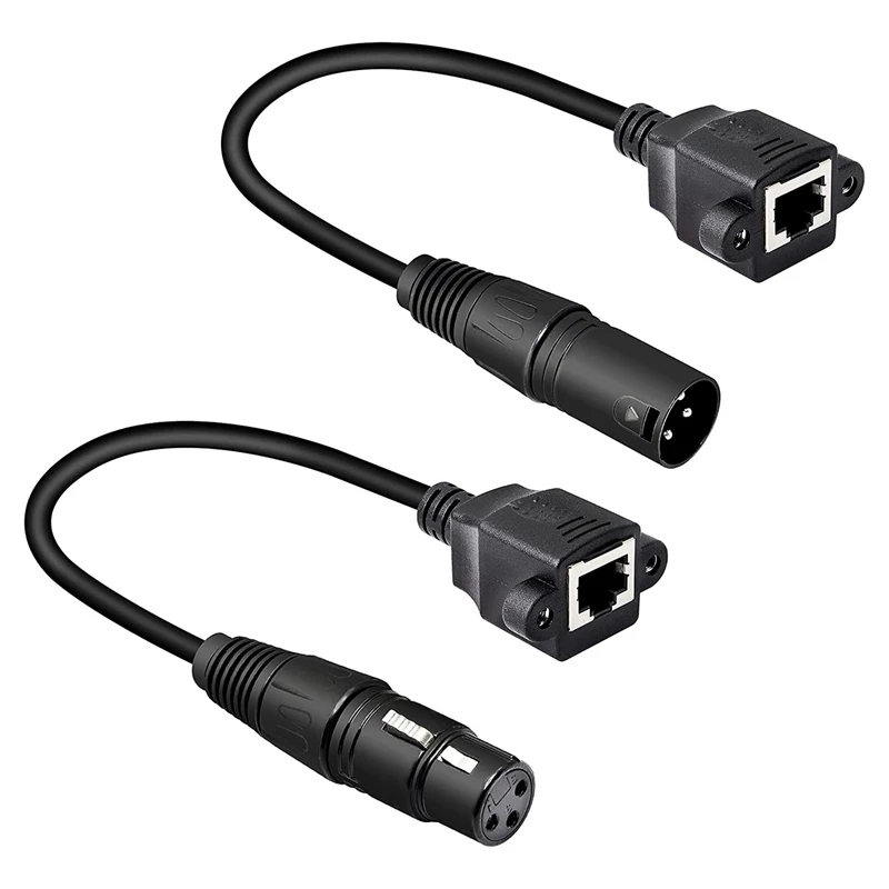 

2 пары кабелей-адаптеров XLR 3Pin к RJ45 Female, сетевой соединитель XLR типа «папа» к RJ45, кабель-удлинитель Cat5 Ethernet