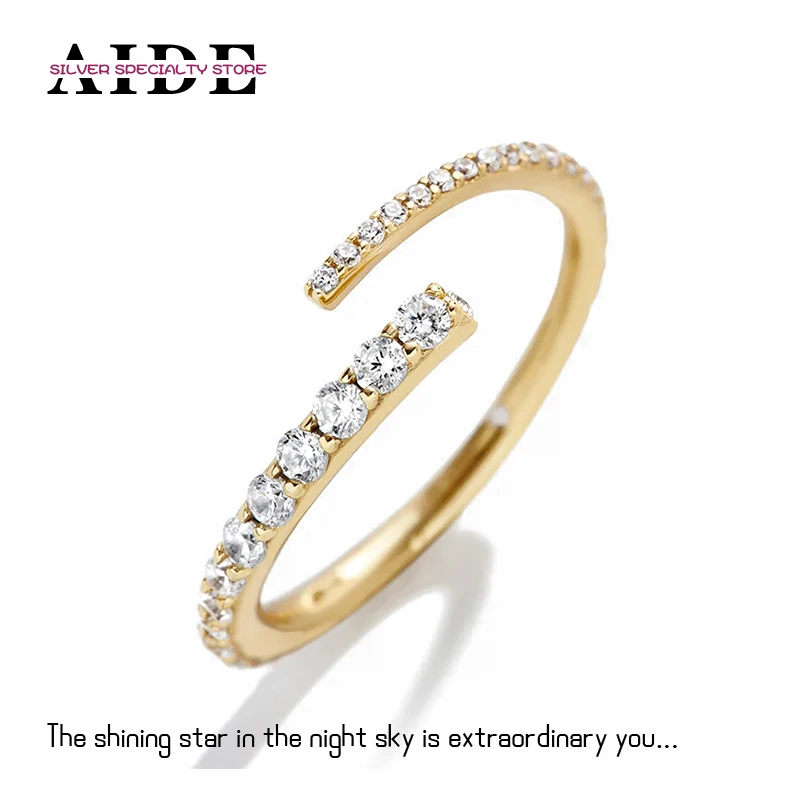 

AIDE s925 Sterling Silver White Stone Open Ring for Women Adjustable 18k Gold Plated Rings Wedding Jewelry Gifts Anillos Bague