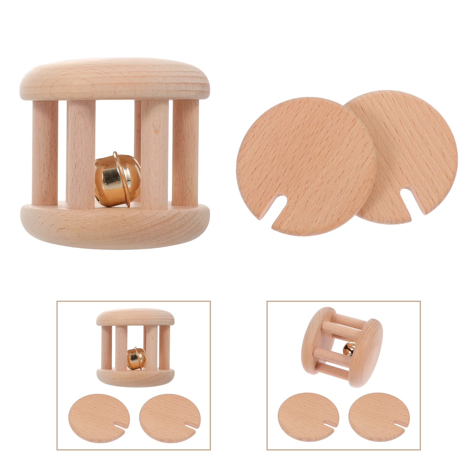 

Toys Toy Wooden Teether Baby Teething Hand Molar Grasping Discs Wood Ring Bell Infant Newborn Interlocking Teeth Montessori