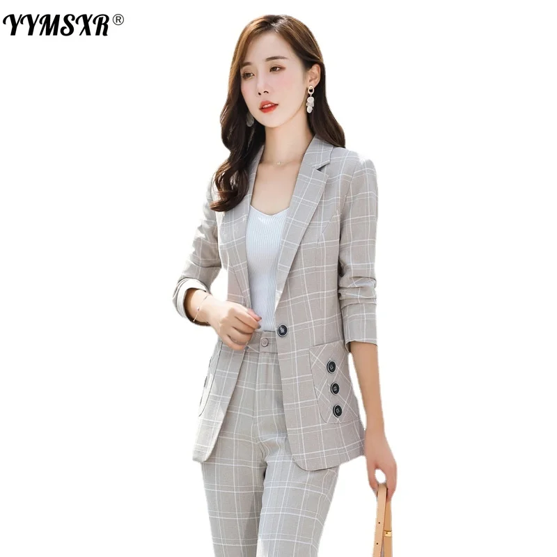 Women's Professional Plaid Small Suit Suit Female 2022 New Korean Style Temperament Slim Blazer + Slim High Waist Trousers