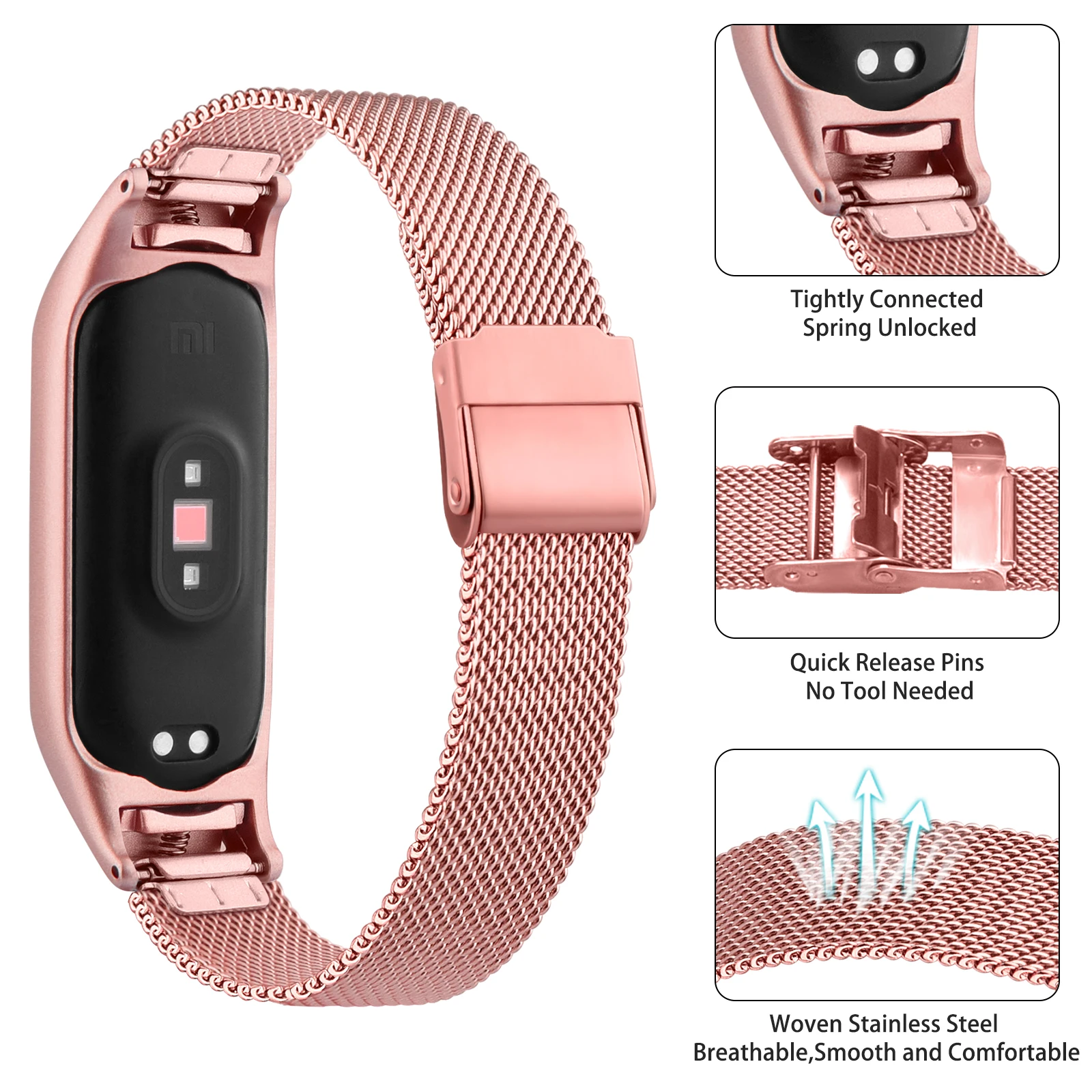 Wrist Strap For Xiaomi Mi Band 6 4 5 3 Metal Bracelet Screwless Stainless Steel for Mi Band 6 4 3 5 Strap Wristbands Pulseira