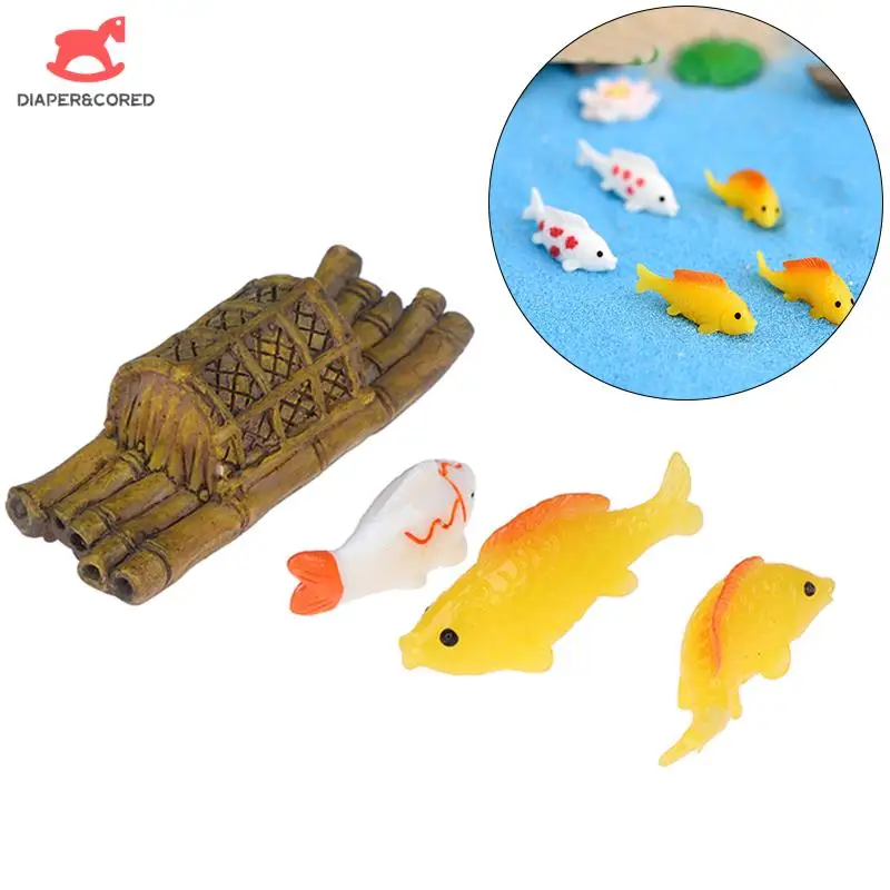

1 набор миниатюрных рыбок для кукольного домика, набор для аквариума, сказочный сад/микро искусственная лягушка, листья лотоса, золотой
