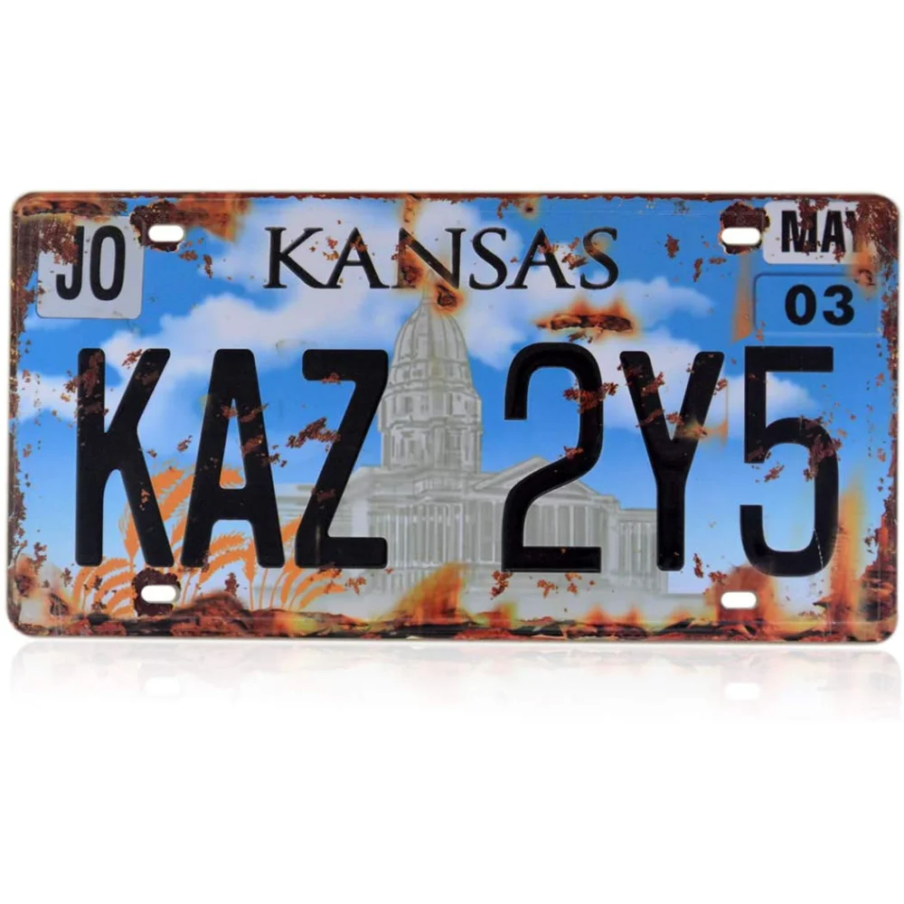 Металлический номерной знак с ретро-печатью | Сверхестественный | Бирка с номером с печатью для кино, реквизит для туалетного столика 12x6 дюймов (Канзас Каз 2Y5)