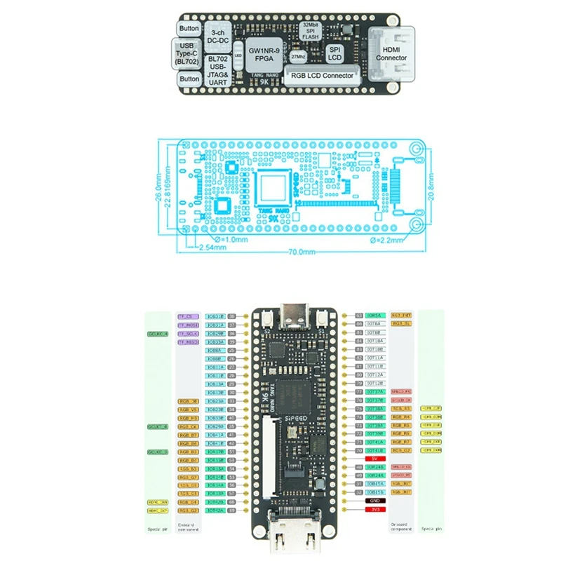 Tang Nano 9K FPGA макетная плата GOWIN GW1NR-9 HDM Kit