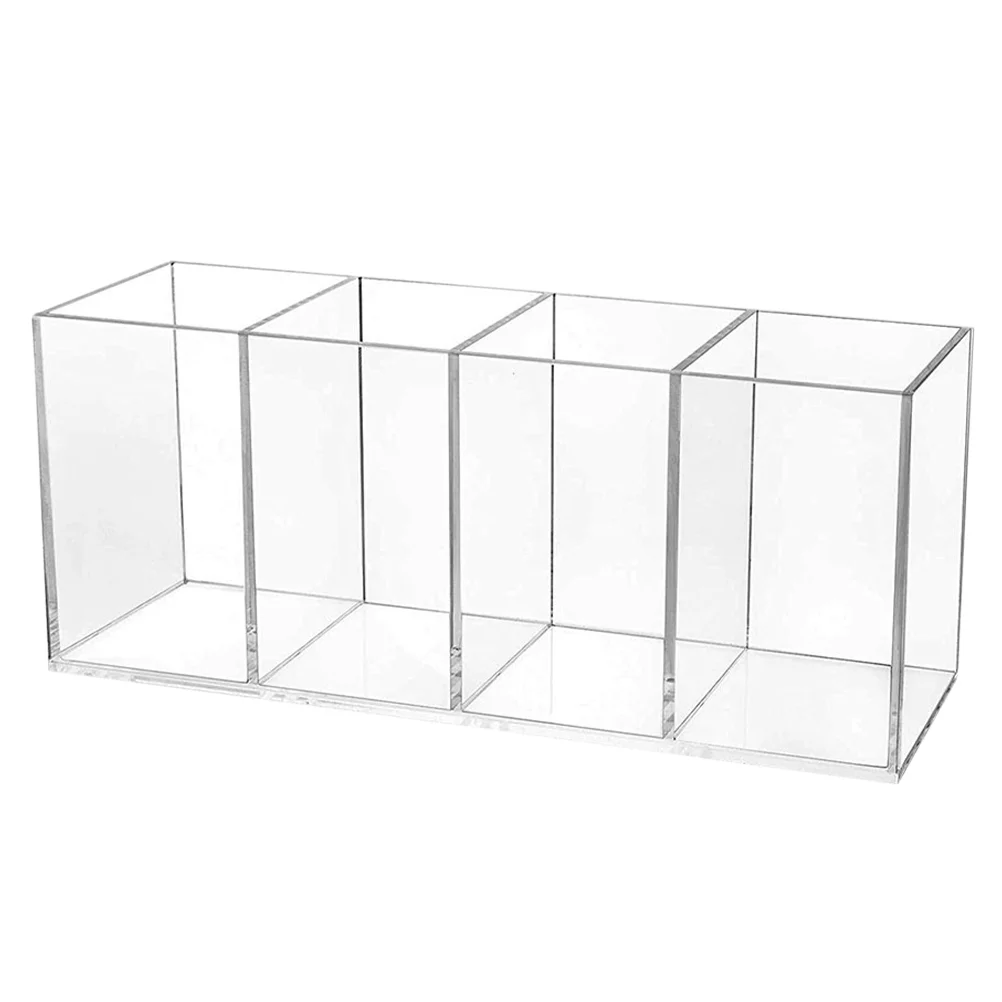 

Four Grid Storage Tube Acrylic Pen Holder Makeup Brush Organizer Desktop