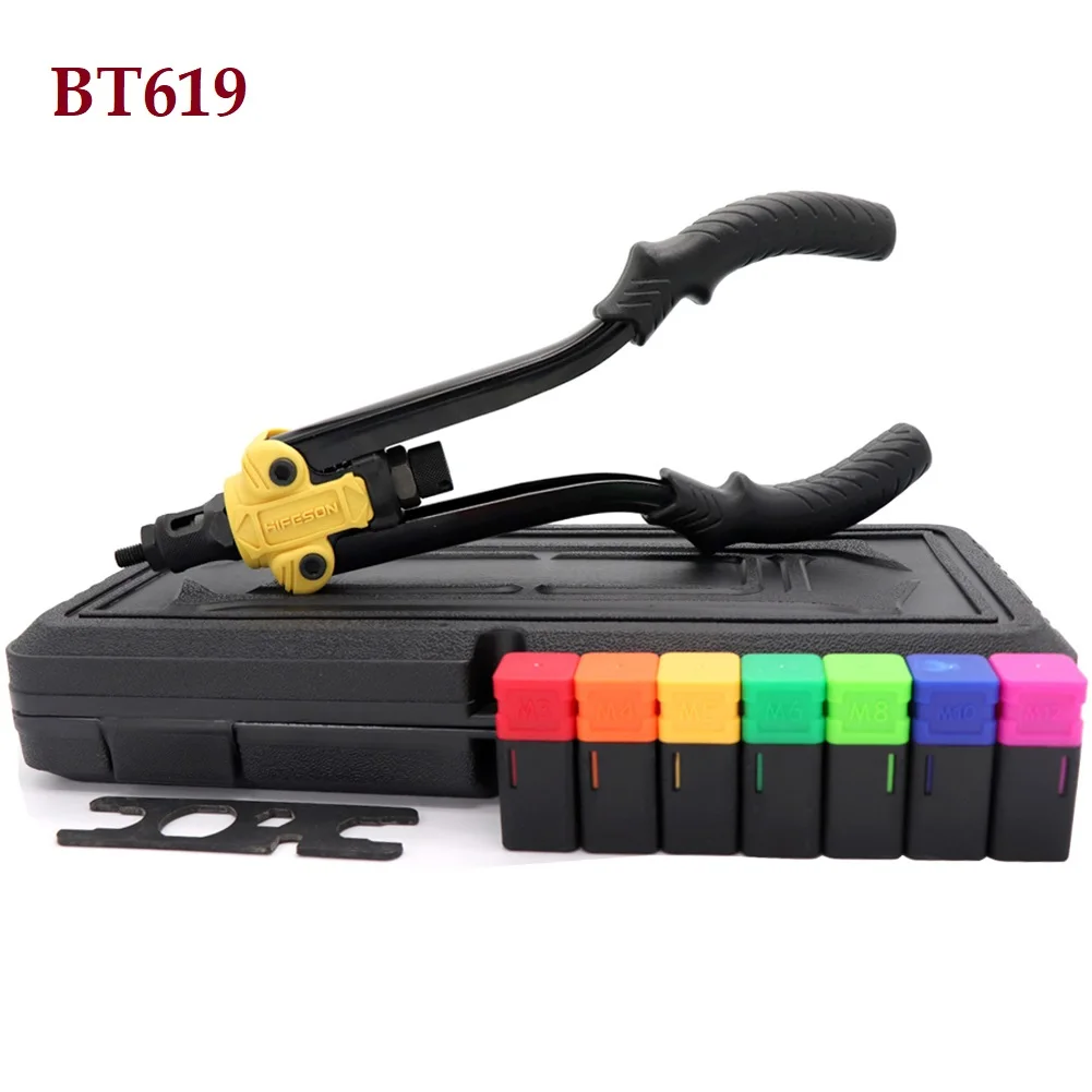 

Riveter Nut Kit BT619 Blind Rivet Insert Aluminum Nuts Manual Riveter Nut Tool M3-M12 320mm*140mm Anti-slip Handle Tools