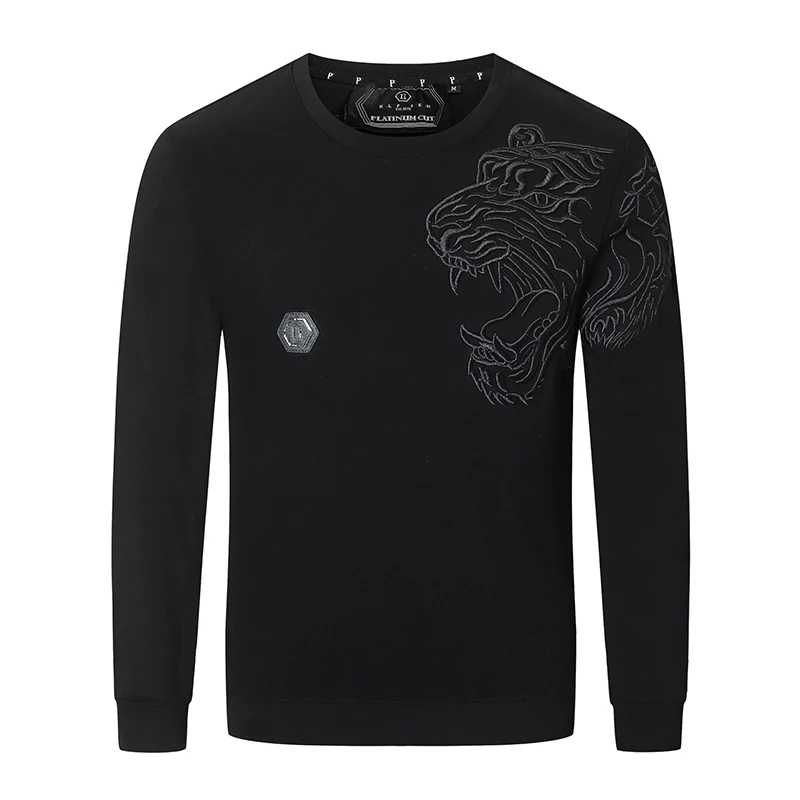 

European station plein fashion brand sweater men's new pp tiger embroidery trend slim pullover cotton long-sleeved bottoming