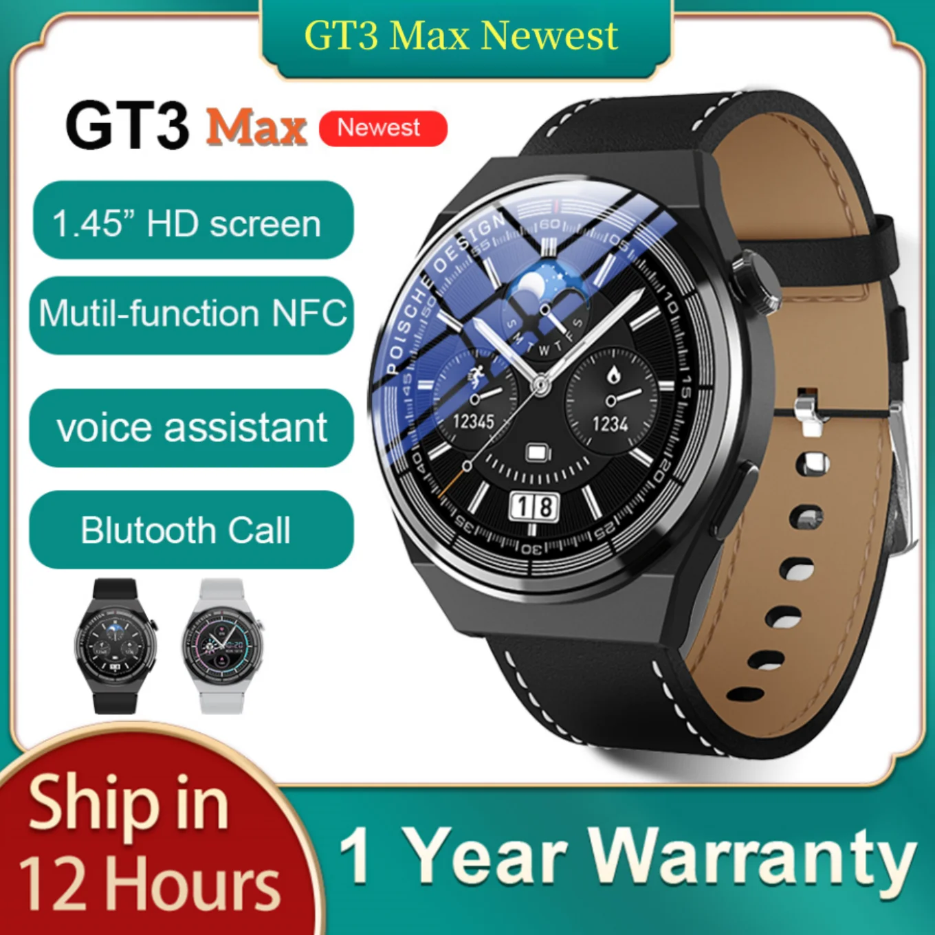 

2023 NEW GT3 MAX Round SmartWatch 1.45" High-definition Color Screen Poische Design NFC Men Smart Watch for Huawei Watch 3 Pro