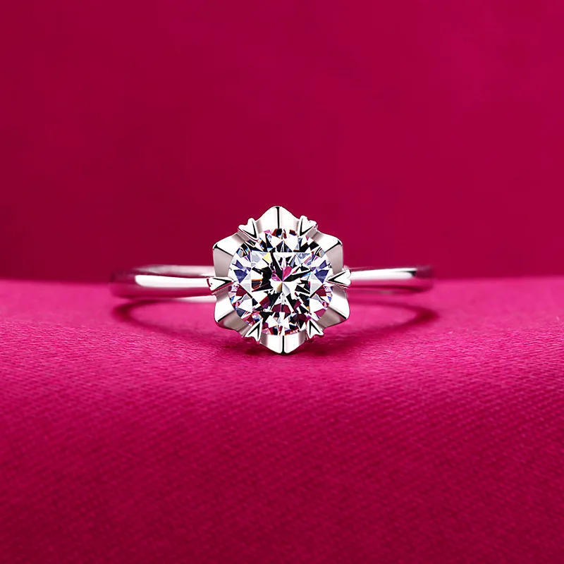 

Silver 925 Heart Shaped Snowflake Ring for Women Round Cut Zirconia Diamond Solitaire Wedding Band Engagement Bridal Jewelry