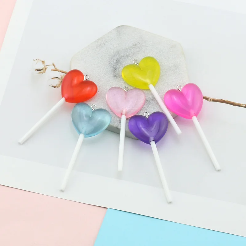 

5PC Heart-Lollipop Resin Nail Charm Over-Size Heart Shape Glitter Candy Dangle Accessory DIY Pendant Craft For Nails Decorations
