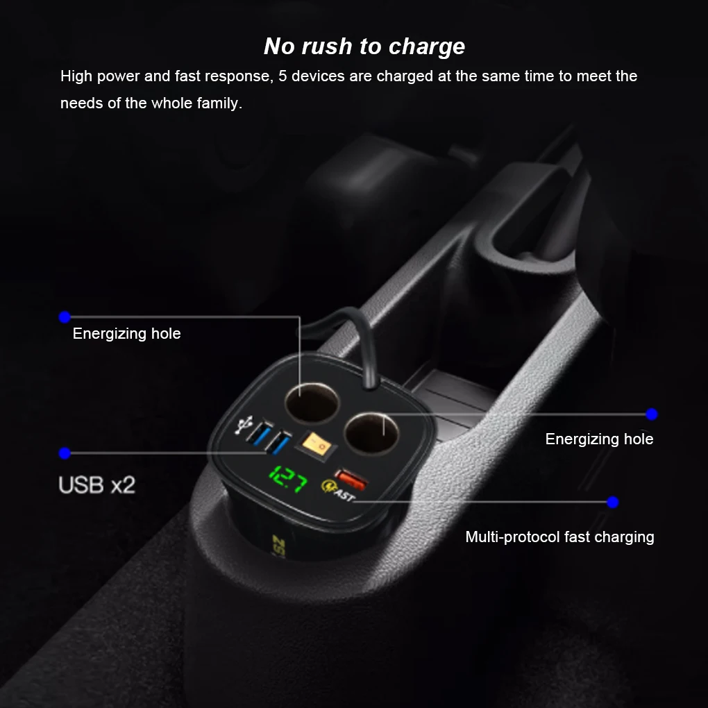 

Vehicle Charger Power Socket Multifunctional Safety Quick Charging LED Screen Car Supplies Dual Adapter LED Voltmeter