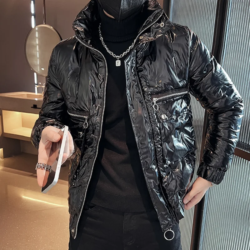 Bright Face Illusion Men's Parka Autumn Winter Thick Warm Stand Collar Jackets Streetwear Slim Casual Short Parkas Overcoat 2022