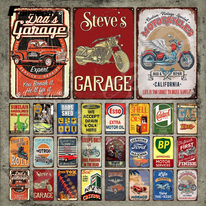 

Garage Metal Sign Motorcycles Dad's Garage Tin Sign Plate Vintage Shabby Metal Poster Plaque Iron Painting Wall Art Stickers