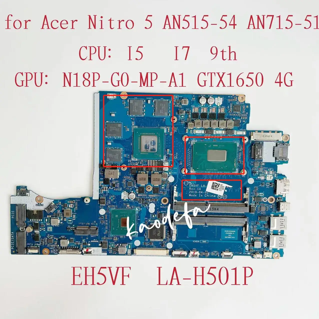 

LA-H501P Mainboard for Acer Nitro 5 AN515-54 AN715-51 Laptop Motherboard CPU: I7-9750H SRF6U GPU:N18P-G0-MP-A1 GTX1650 4G Test