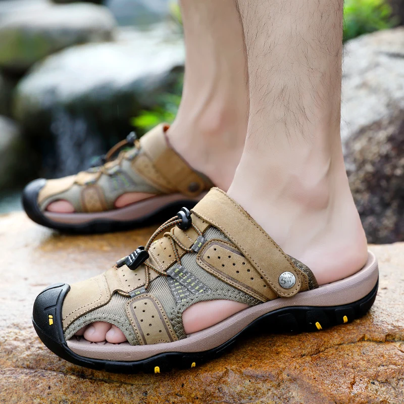 Summer Men Leather Sandals Fashion High Quality Water Beach Outdoor Non-slip Soft Comfortable Wear-resisting Non-slip Size38-47
