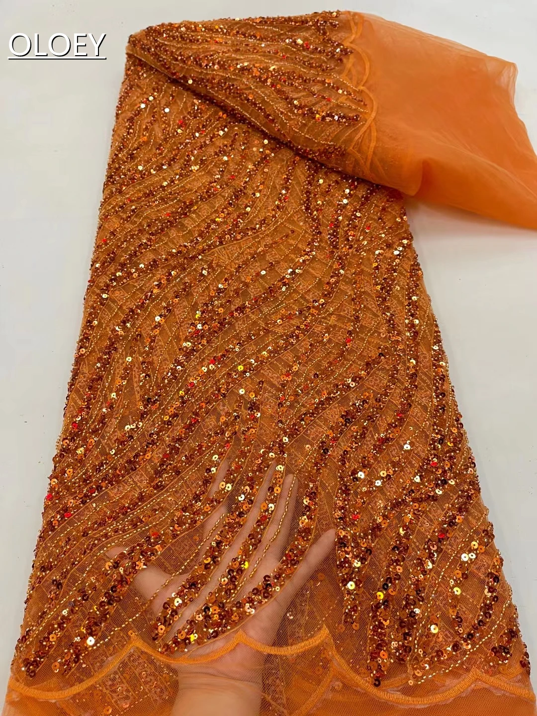

Latest Luxury Elegant 2022 African Embroidery Bead Tube Lace Fabric Nigerian Sequins Lace Fabric For Wedding Party Dress JJ7688