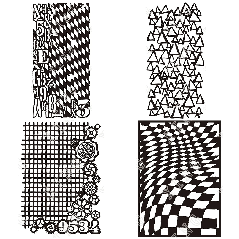 

2022 Grid Triangle Gear Number Letter Wave Background Pattern Diy layerd stencil painting scrapbook coloring embossing deco Mold