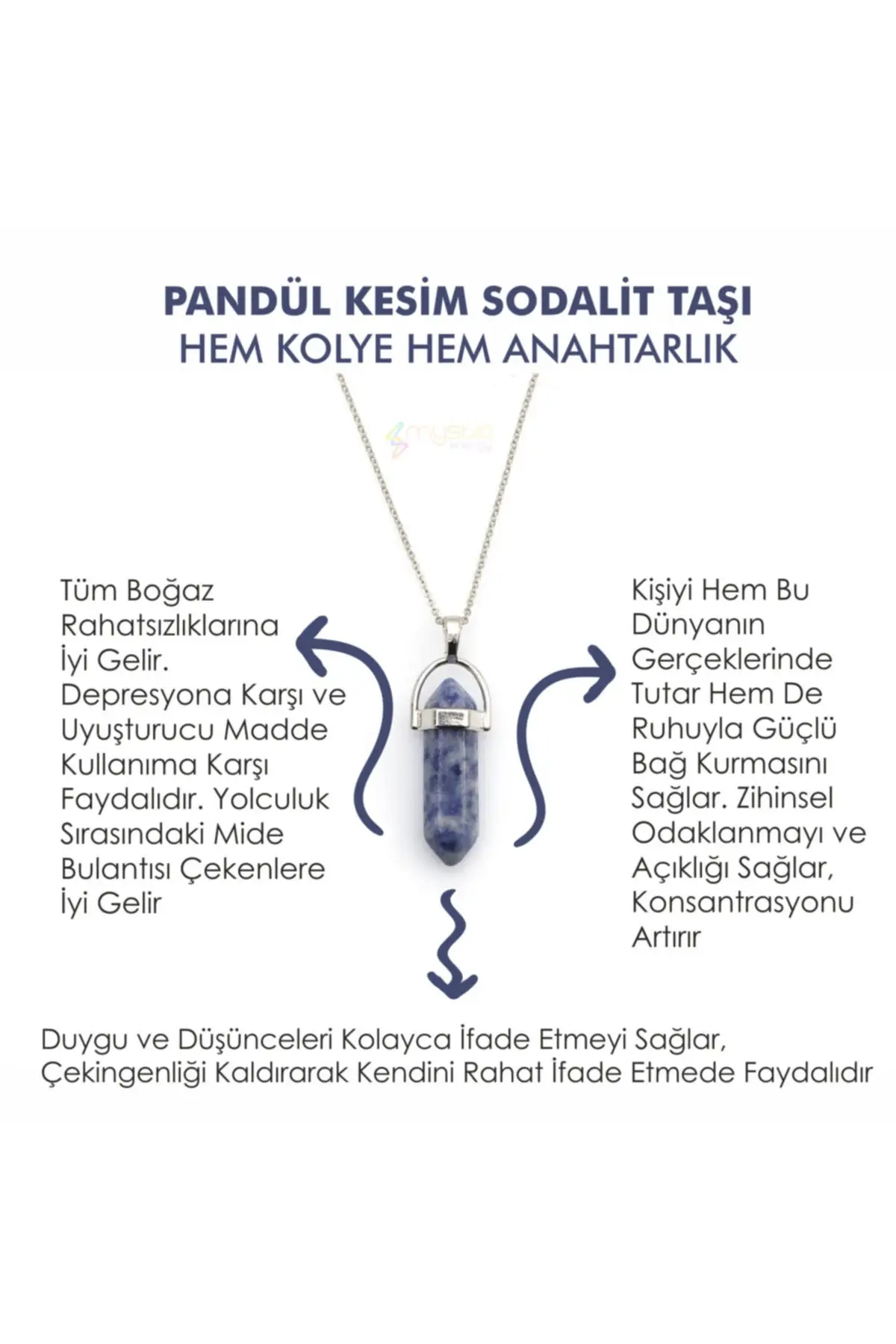 

Natural Stone SODALIT STONE Pandül Cut Women Men (Unisex) Necklace Key Chain Clip Purple Natural Stone Bijouterie