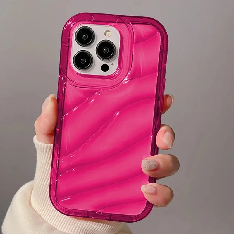 Soft Candy Transparent Wavy Texture Case For iPhone 15 14 13 12 11 Pro Max X XS XR 8 7 Plus SE3 Silicone Shockproof Bump