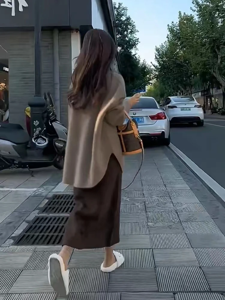 Женский Повседневный вязаный шерстяной костюм женский пуловер с круглым вырезом