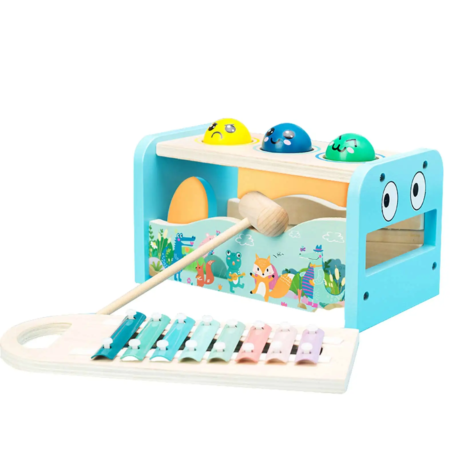 

Wooden Pound And Tap Bench Toddlers Montessori Educational Pounding Bench Toy Multifunctional Wooden Xylophone Set For Boys