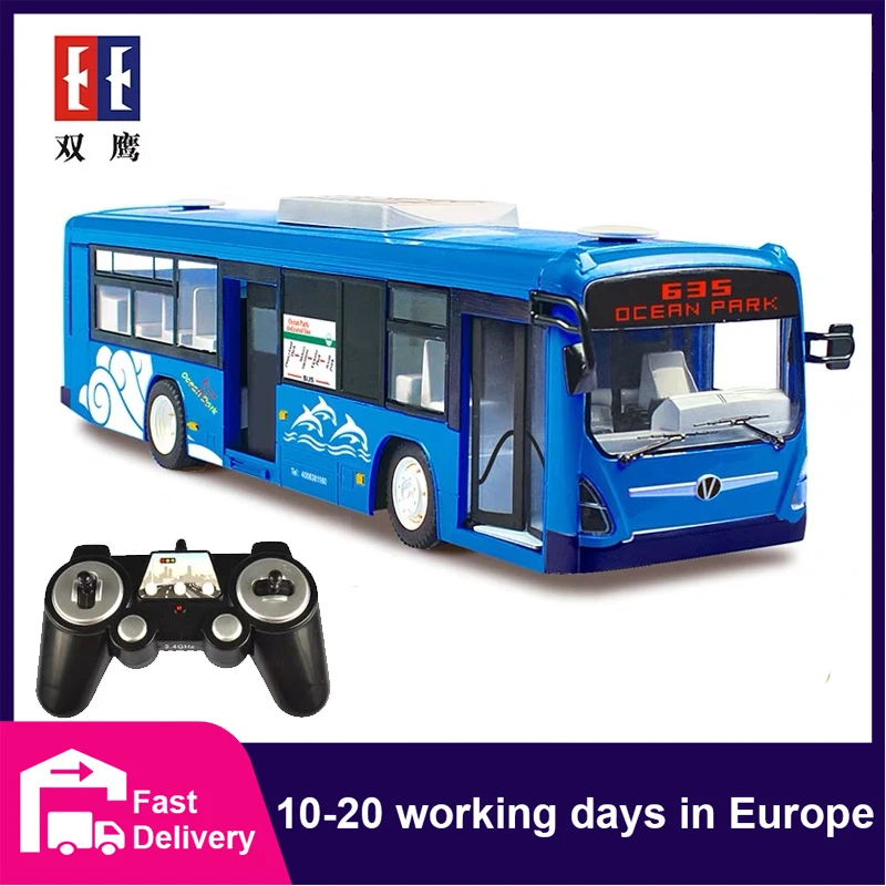 DOUBLE E 1:14 RC Bus Remote Control Cars Model with Simulated Sounds and LED Lights Rechargeable Electronic Truck for Kids Toys