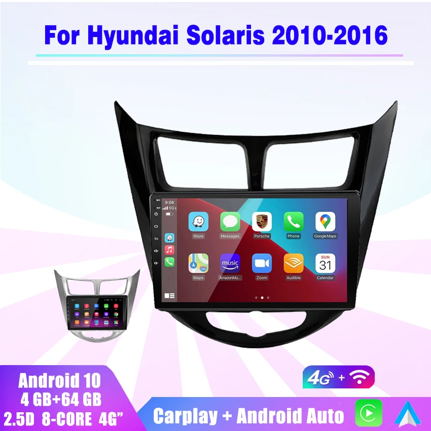 Автомагнитола 2 din на android, мультимедийный плеер без DVD, автомагнитола apple carplay с GPS-навигацией для Hyundai Solaris Verna Accent 1 2010 - 2016